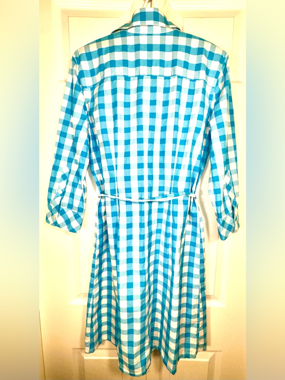 Lilly Pulitzer vintage Turquoise Blue White Gingham Belted Shirt Dress Size 8 - Picture 3 of 12